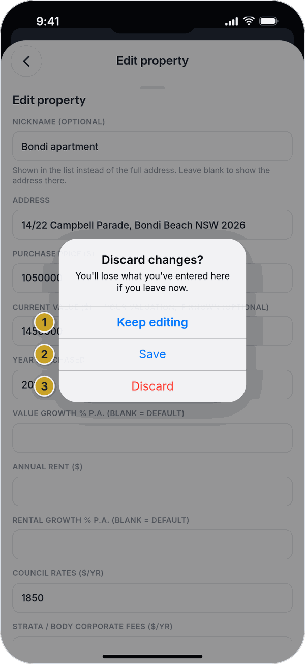 A prompt asking whether to keep editing, save or discard unsaved changes.