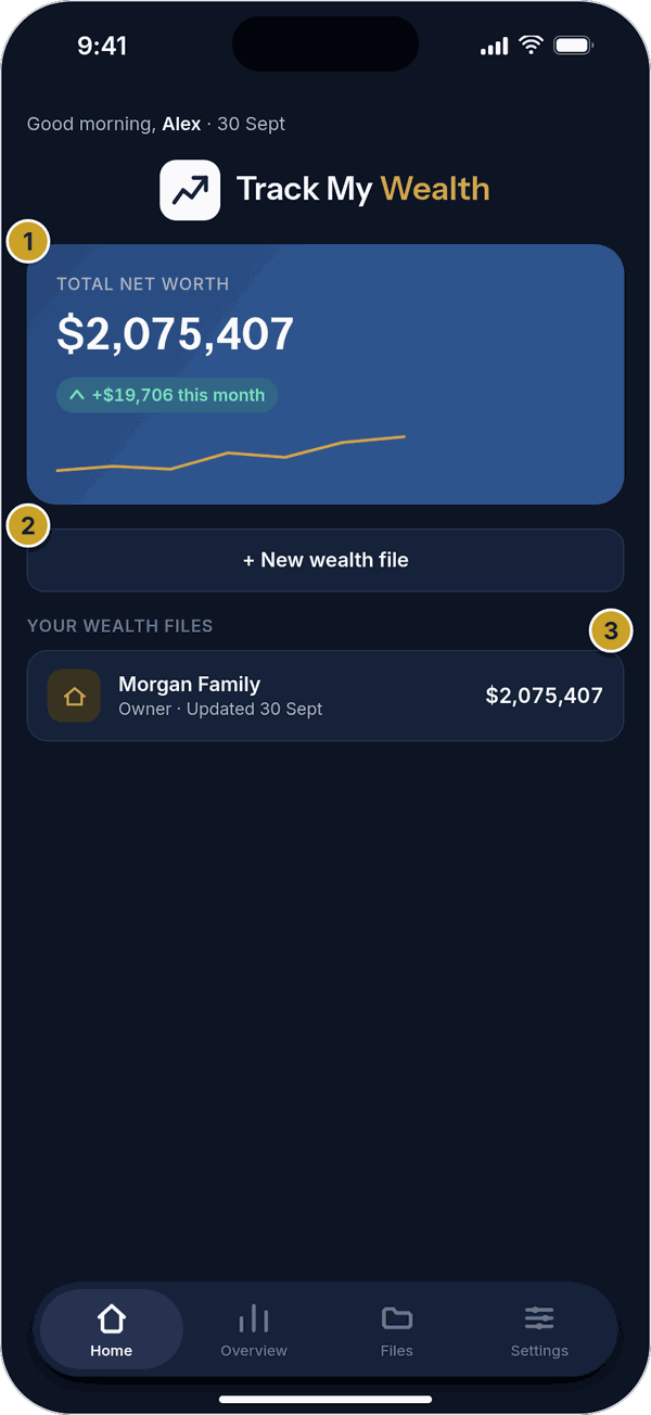 The Home tab in dark mode.